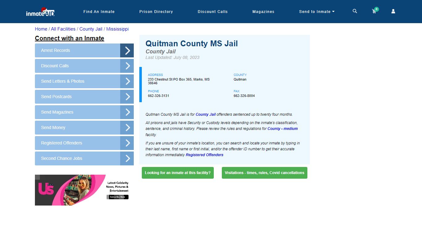 Quitman County MS Jail - Inmate Locator - Marks, MS