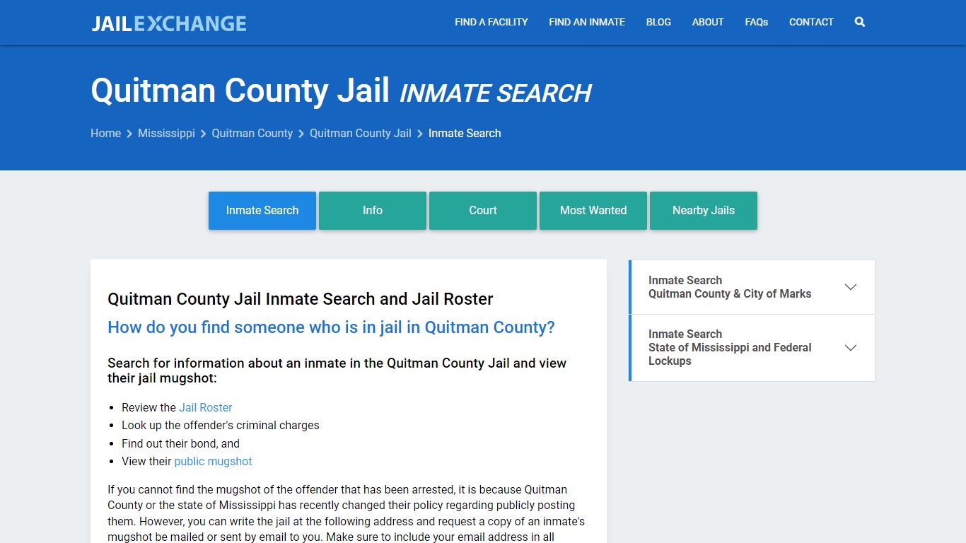 Inmate Search: Roster & Mugshots - Quitman County Jail, MS